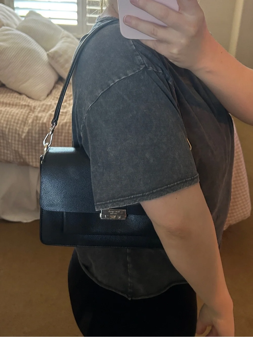 kate spade Black Leather Shoulder Bag with Top Handle